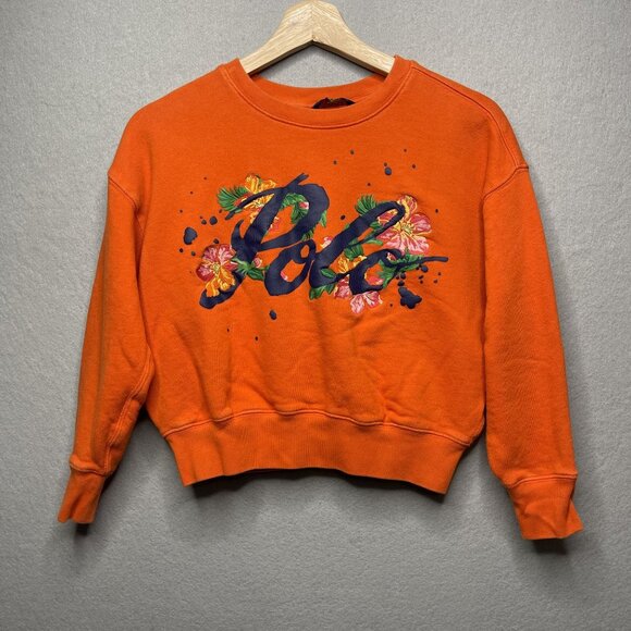 Polo Ralph Lauren Orange Floral Embroidered Logo Crewneck Sweatshirt Kids S - Picture 1 of 6